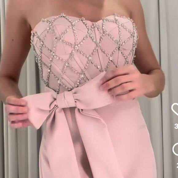 MAC DUGGAL 2294 Strapless Crepe Embellished Bustier Gown With Bow - Picture 3 of 15